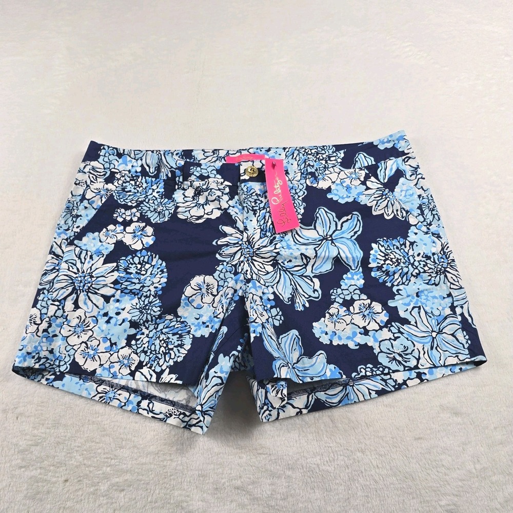 Lilly Pulitzer Size 14 Navy Bouquet All Day Callahan Stretch Shorts Straight Fit